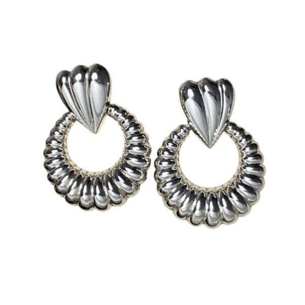 CARLA Sterling Silver Doorknocker Shrimp Hoop Earrings 14K Gold Posts 8.6gr